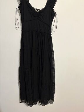 Max Studio Black Tiered Maxi Dress with Tie Straps
